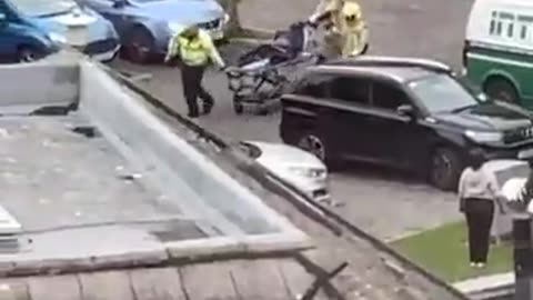 A victim being wheeled away after being stabbed at an alleged Tusla centre for children