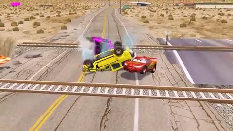 Flatbed Truck Mcqueen _ Transportation with Truck - Pothole vs Car _446 - BeamNG.Drive
