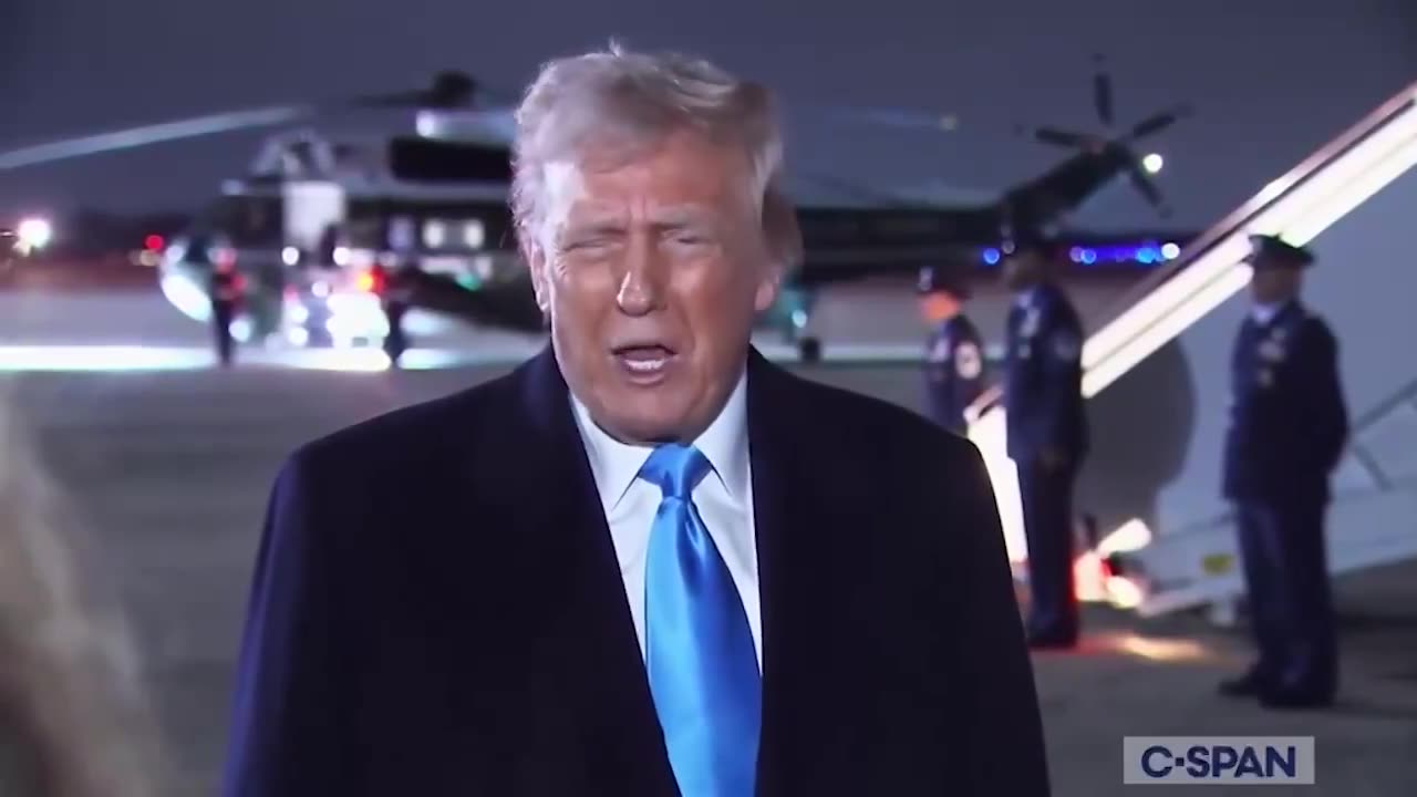 President Donald J. Trump answers questions from journalists before returning to Washington, D.C.