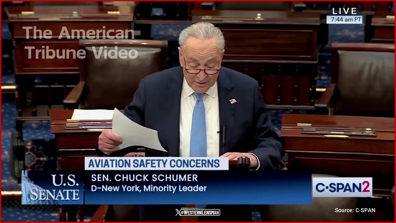 WATCH: Schumer Lies on Senate Floor to Blame Tax Cuts, DOGE for Plane Crashes