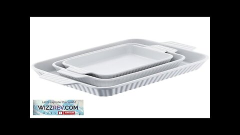 Ceramic Baking Dish 3 Pieces Rectangular Bakeware Set Deep for Baking White Review