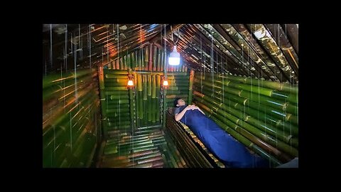 Camping hujan deras🌧️membangun shelter bambu susun ditepi sungai yg nyaman-ASMR