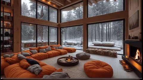 Snowy Winter Ambience ❄️ Cozy Jazz Instrumental Music & Crackling Fireplace Sounds for Relaxing