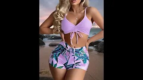 Biquínis e Maiôs De Duas Peças Cintura Média ou Alta Shorts De Amarrar Plus Size