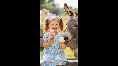 girl and donkey ice cream