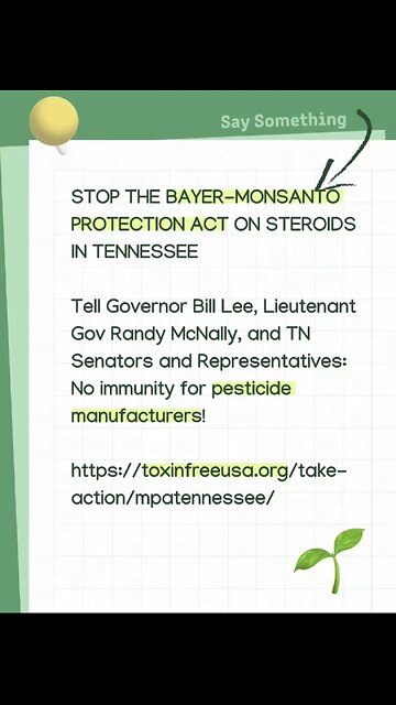 STOP THE BAYER-MONSANTO PROTECTION ACT ON STEROIDS IN TENNESSEE