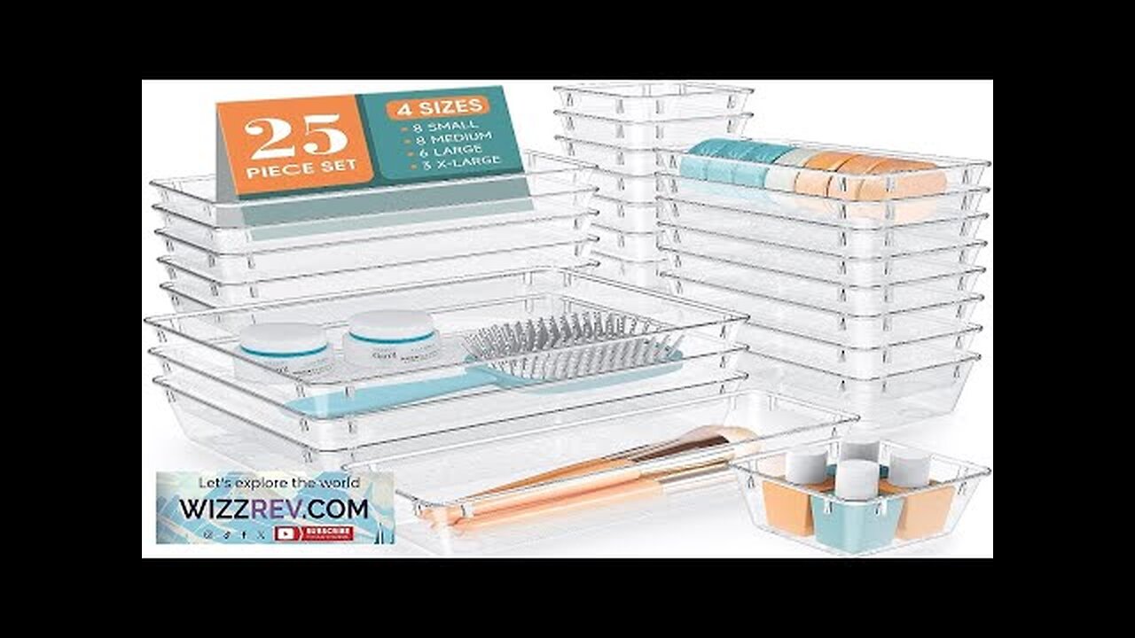 Cq Acrylic 25 PCS Clear Plastic Drawer Organizers Set,4 Sizes Desk