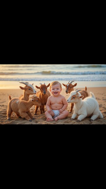 Baby Surrounded by Goats at Sunset—So Adorable! 🐐🌅😊