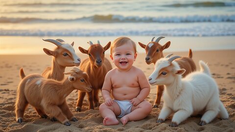 Baby Surrounded by Goats at Sunset—So Adorable! 🐐🌅😊