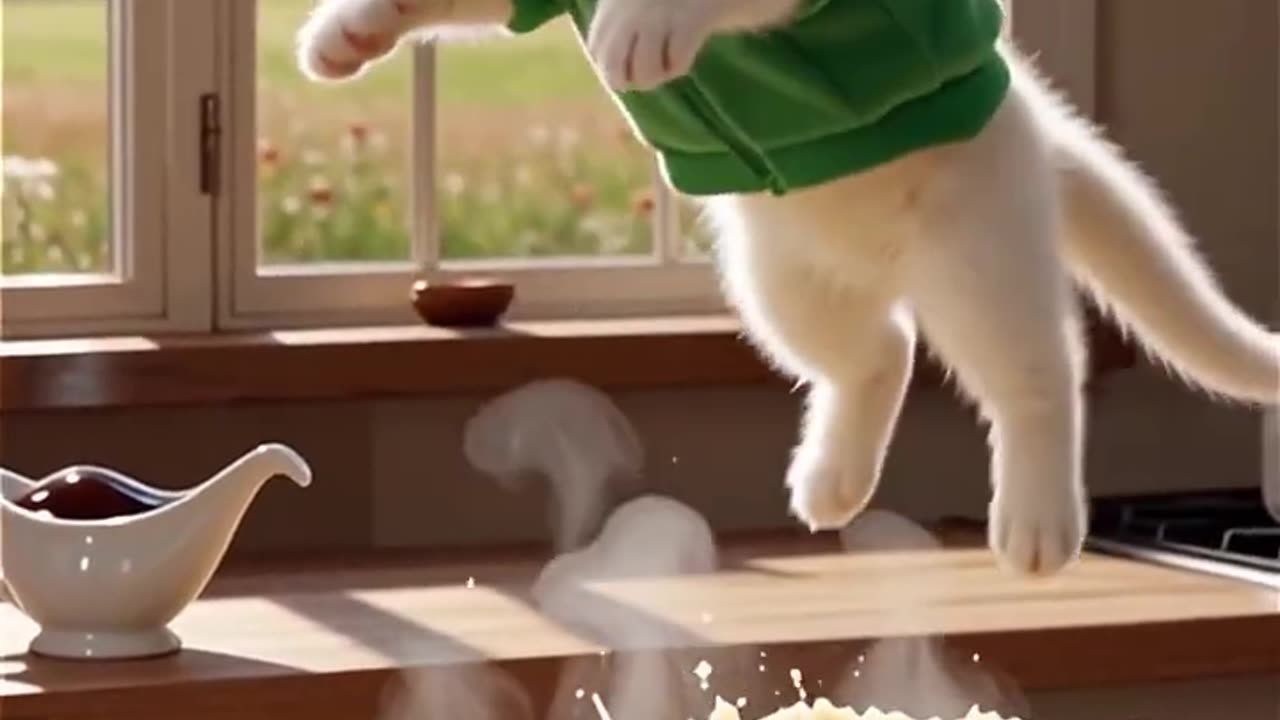 Frog Kitty Bouncing on Mashed Potatoes Is Too Cute 🥔🐸🐱#cat #cute #cats #frog