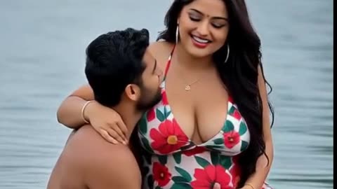 Young couple enjoying in river - GlamShows