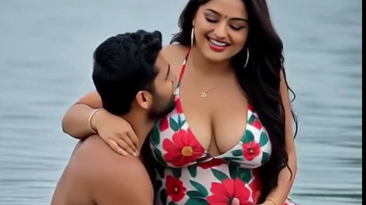 Young couple enjoying in river - GlamShows