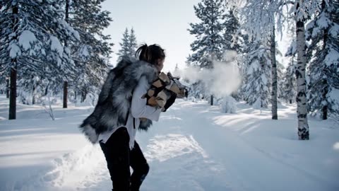 A girl alone in a frozen forest when the wolves attacked