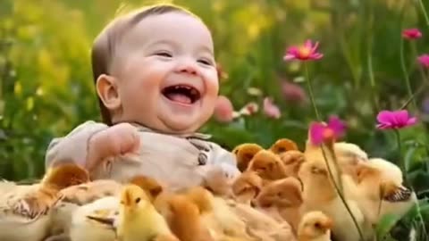 Chicks playing with baby