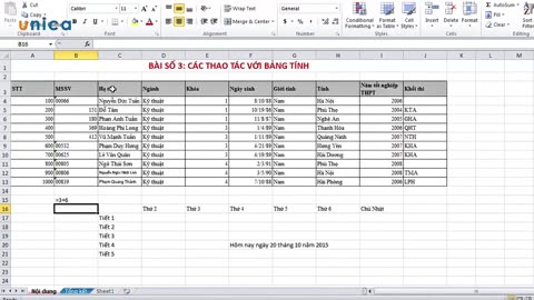 Bài 3: Các thao tác với bảng tính