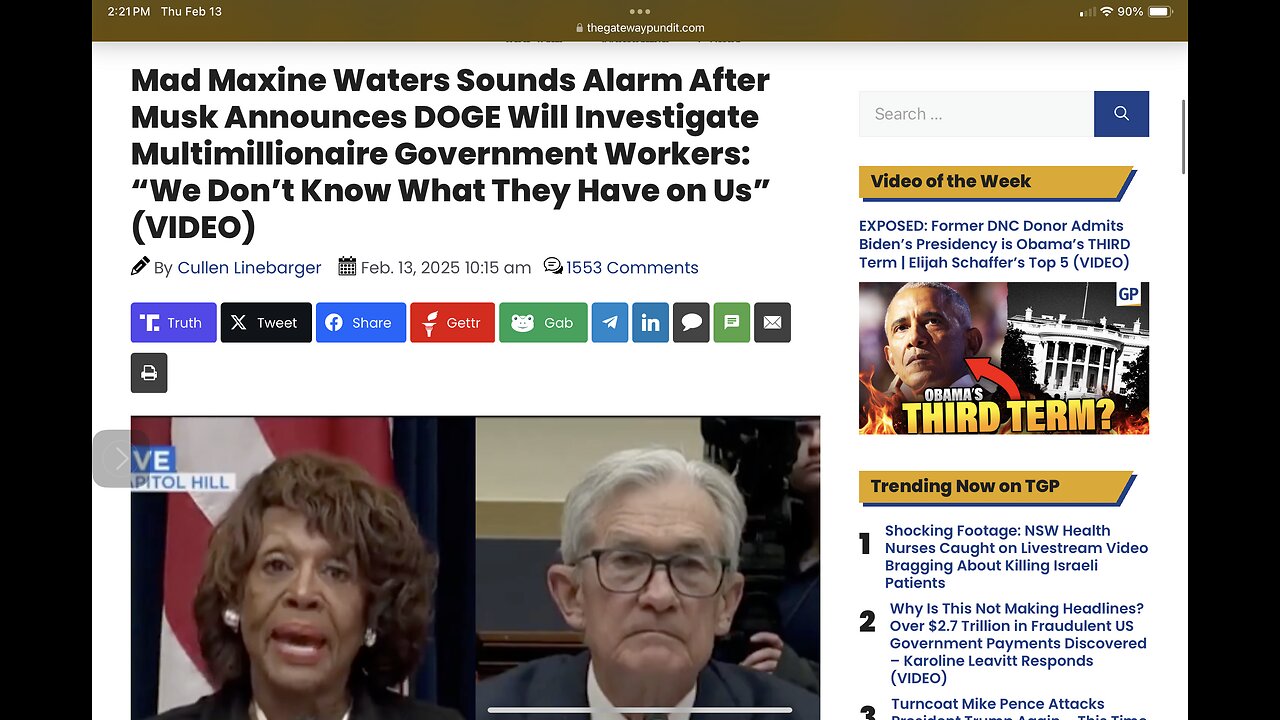 Mad Maxine Waters Sounds Alarm After Musk Announces DOGE Will Investigate Multimillionaire Governmen