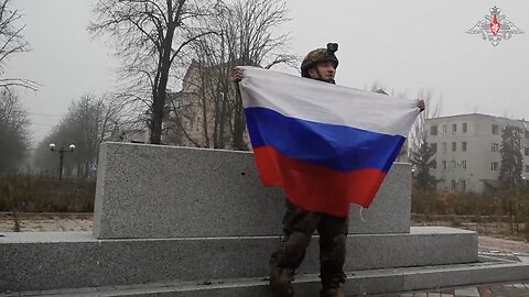 The Russian flag in the center of Krasnoarmeysk (Pokrovsk)