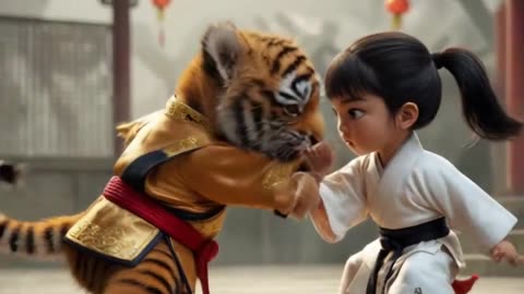 A kung fu battle alongside a young child