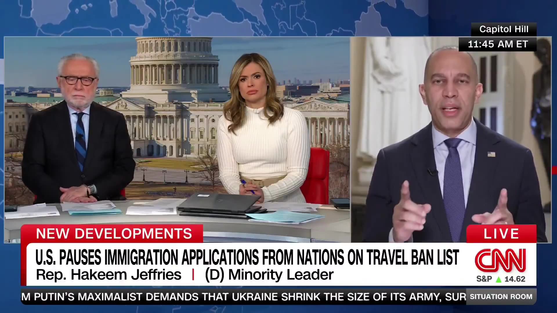 Pathetic moment as Hakeem Jeffries tries to weasel his way out of giving Trump CREDIT