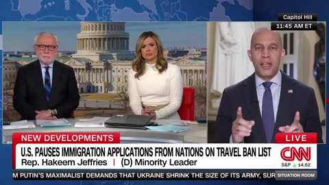 Pathetic moment as Hakeem Jeffries tries to weasel his way out of giving Trump CREDIT