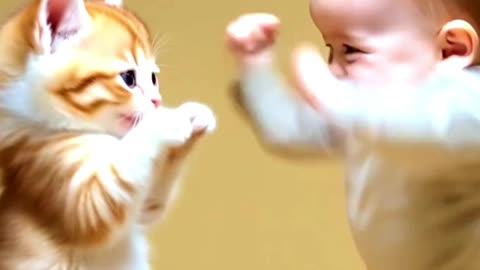 Toddler And Kitten Having A Cute Fight | Ai Generated #ai #toddlers #kitten #fight