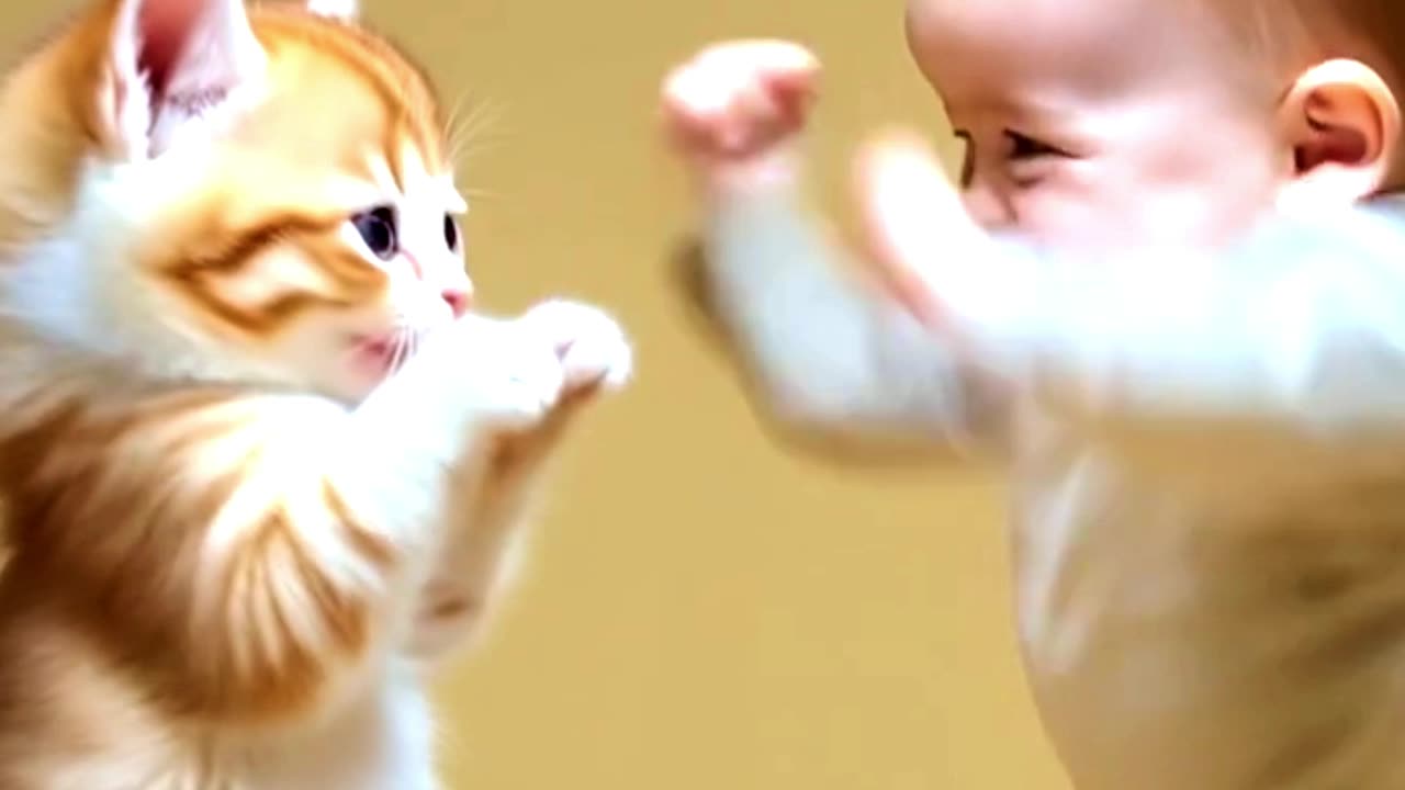 Toddler And Kitten Having A Cute Fight | Ai Generated #ai #toddlers #kitten #fight