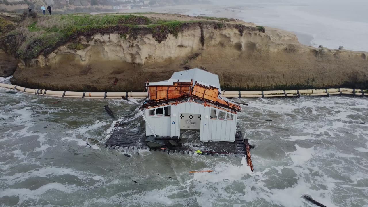 Drove POV Of Bathroom Washed Off Santa Cruz Wharf