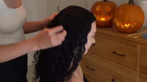 ASMR 🎃🖤 Curly Hair Play and Tingly Back Tracing on Audrey (Whispers, Fall, Hallowee