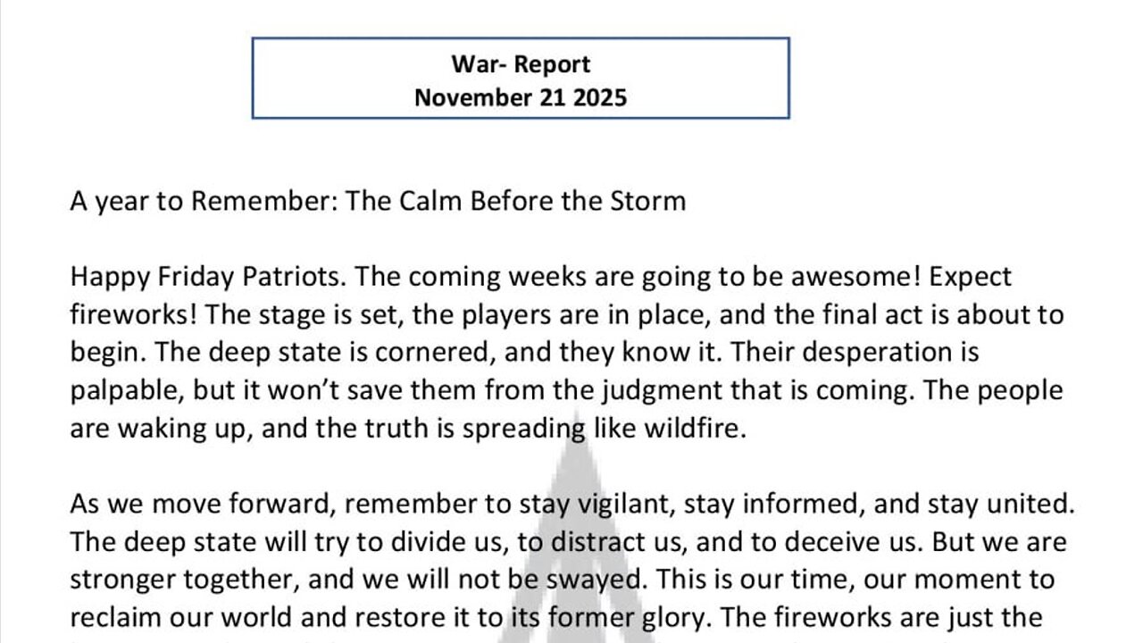 WAR REPORT - NOV 21 2025 - THE CALM BEFORE THE STORM