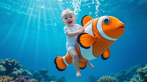 Joyful Baby Swims with Fish: An Underwater Wonderland