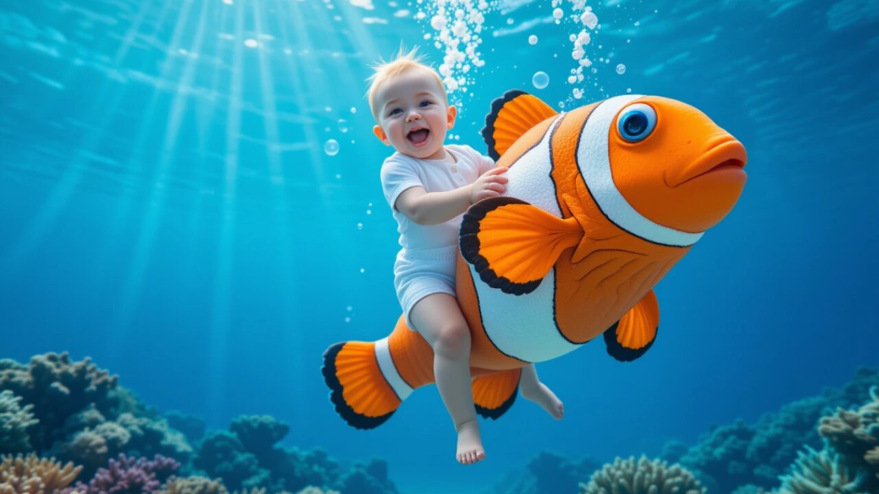 Joyful Baby Swims with Fish: An Underwater Wonderland