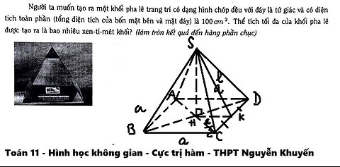 THPT Nguyễn Khuyến 2026: Người ta muốn tạo ra một khối pha lê trang trí có dạng hình chóp đều với