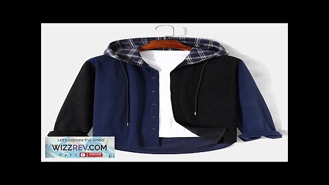 Mens Patchwork Button Up Corduroy Preppy Plaid Hooded Shirts Navy S Review