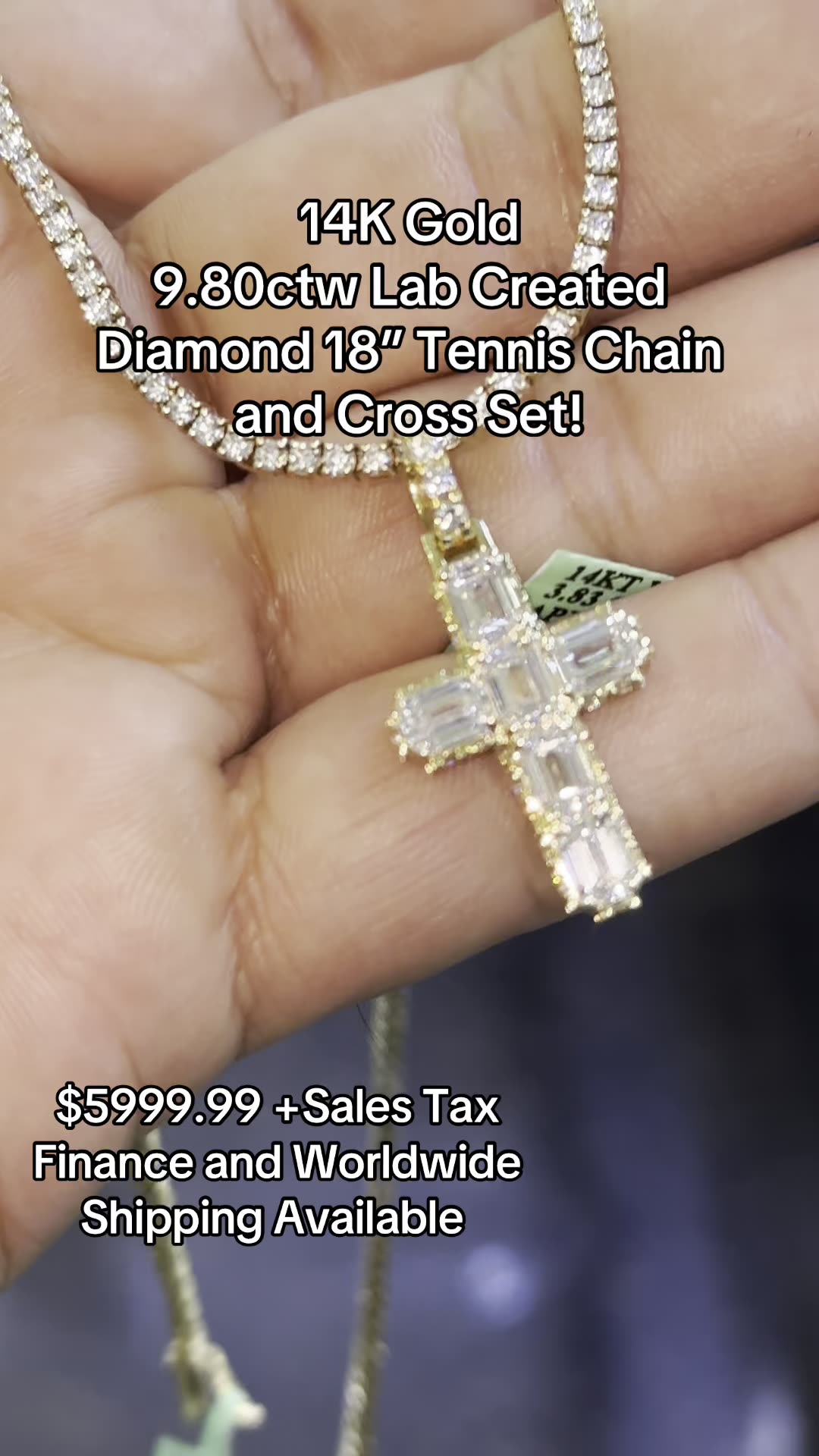 14K Gol & Lab Diamonds Tennis Chain & Cross Set