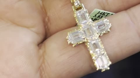 14K Gol & Lab Diamonds Tennis Chain & Cross Set