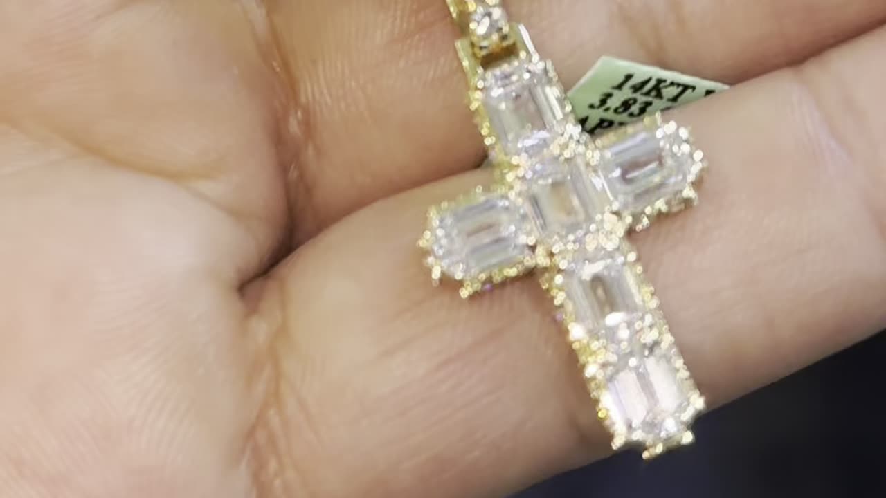 14K Gol & Lab Diamonds Tennis Chain & Cross Set