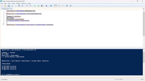 Retrieve System Boot Up Times from the Last 1 Months Using PowerShell