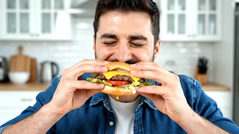 a man eat a burger