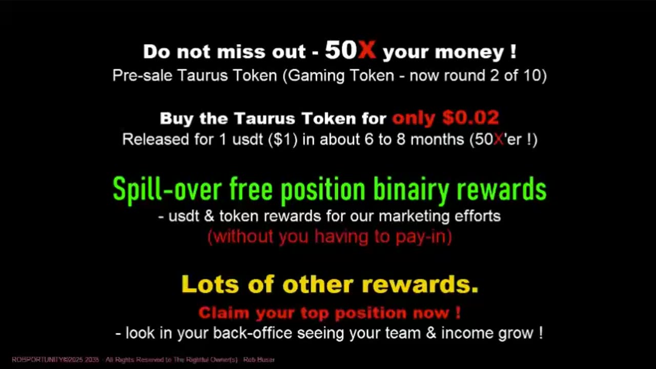 TAURUS TOKEN (must see) MULTIPLY YOUR MONEY PRESALE GAMING TOKEN (position now) TOP TEAM ROB BUSER