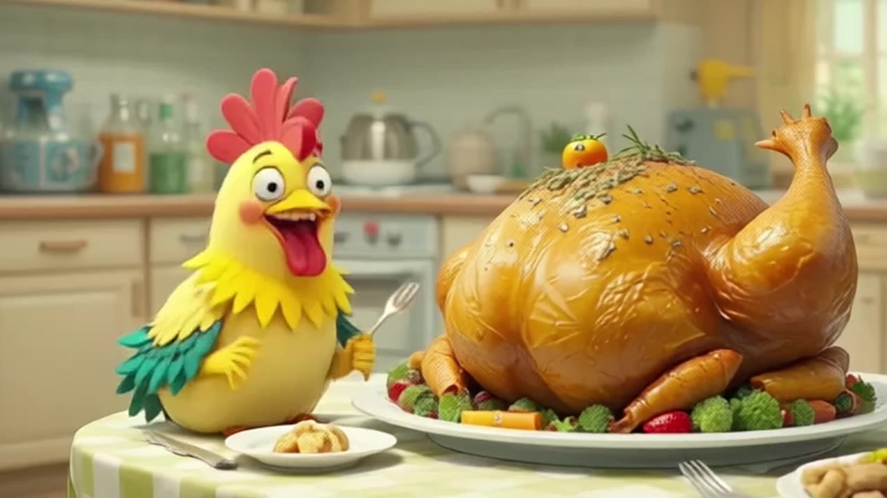 cartoon chiken gonna eat chicken