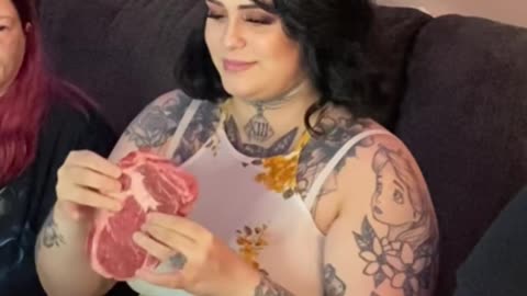 Women Eat Raw Meat For Dinner