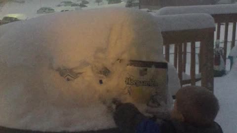 Little Boy Grabs Beer for His Dad in the Snow