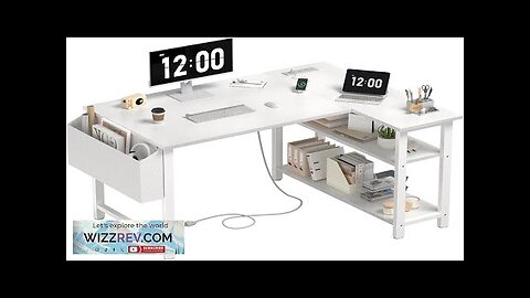 DLisiting White L Shaped Computer Desk with Power Outlet Shelves 40 Inch Review