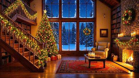 Christmas Cozy Night LIVE • Warm Fireplace + Snow on Windows • Relaxing Sleep & Holiday Winter Calm
