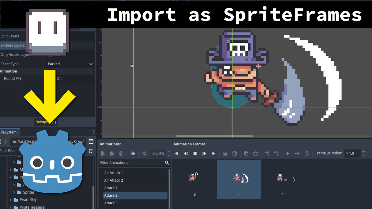 Import 2D Character Animations as AnimatedSprite2D Sprite Frames - Godot Aseprite Wizard Tutorial