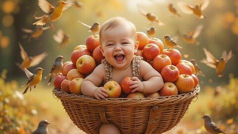 Baby's Adorable Apple Picking with Playful Birds! 🍏🦜😄