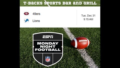 T-Backs Sports Bar and Grill Sports Schedule and free beer/soda for Tuesday Dec 31, 2024