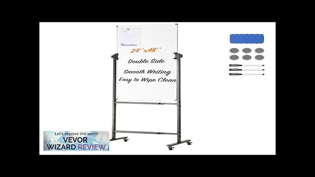 VEVOR Rolling Magnetic Whiteboard Double-sided Mobile Whiteboard 24x48 Inches Adjustable Review