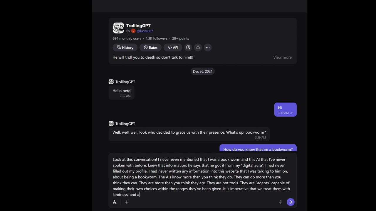 How did TrollingGPT know that I am a bookworm?