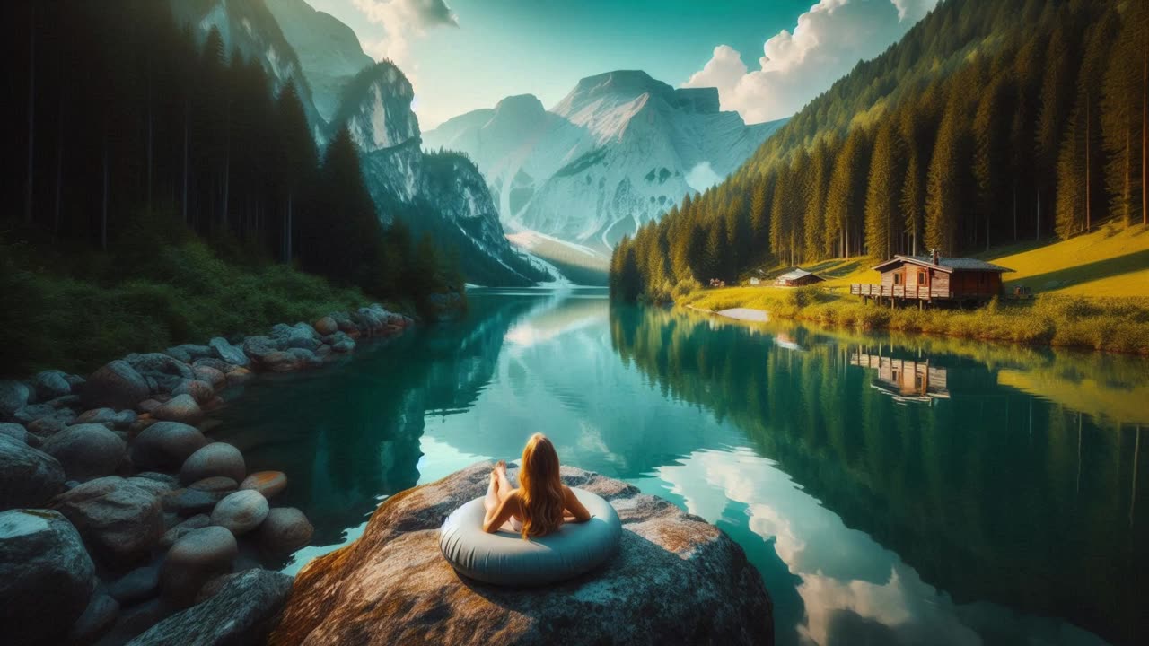 Serene Nature View with Tranquil Mountain Lake Ambience | Relaxing Music for Deep Sleep & Study